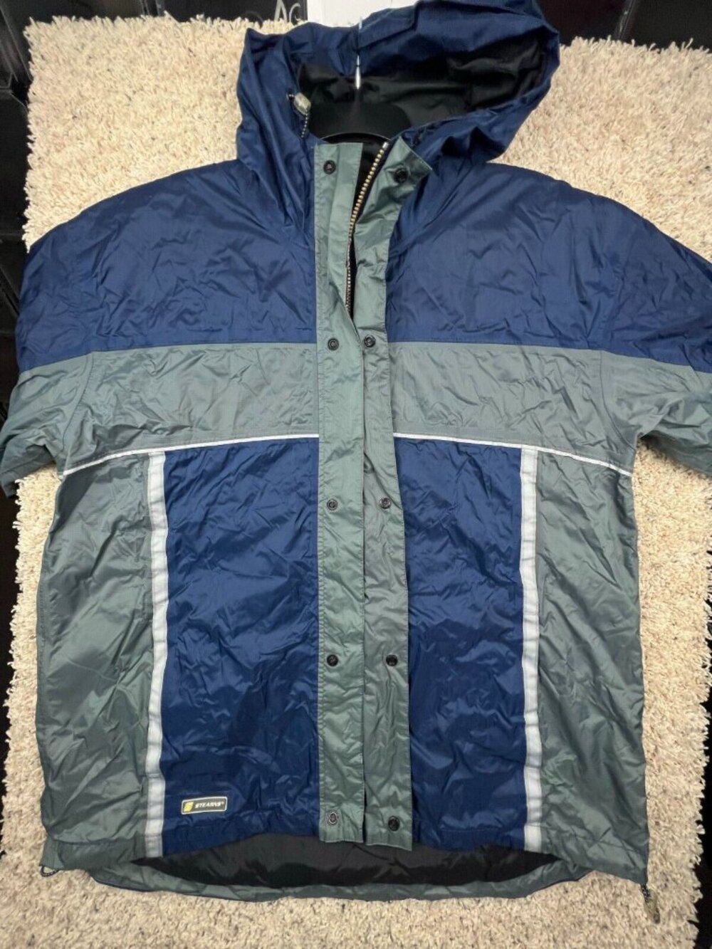 Stearns Dry Wear Jacket XL Blue and Gray Zip Up And Snap Long Sleeve Windbreaker
